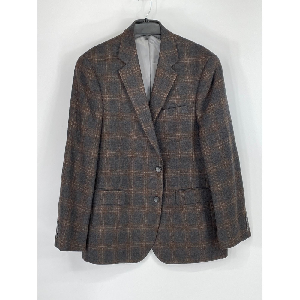 Stafford Signature Mens Wool Blazer 44R Sport Coat Brown Grey Plaid Quiet Luxury